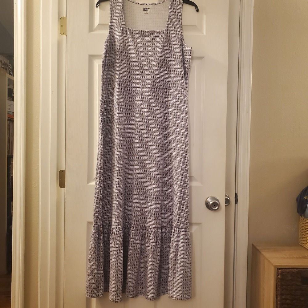 Land's End sz L Maxi Dress Pockets Slvless Geo Boho Vacation Prairie Cottage